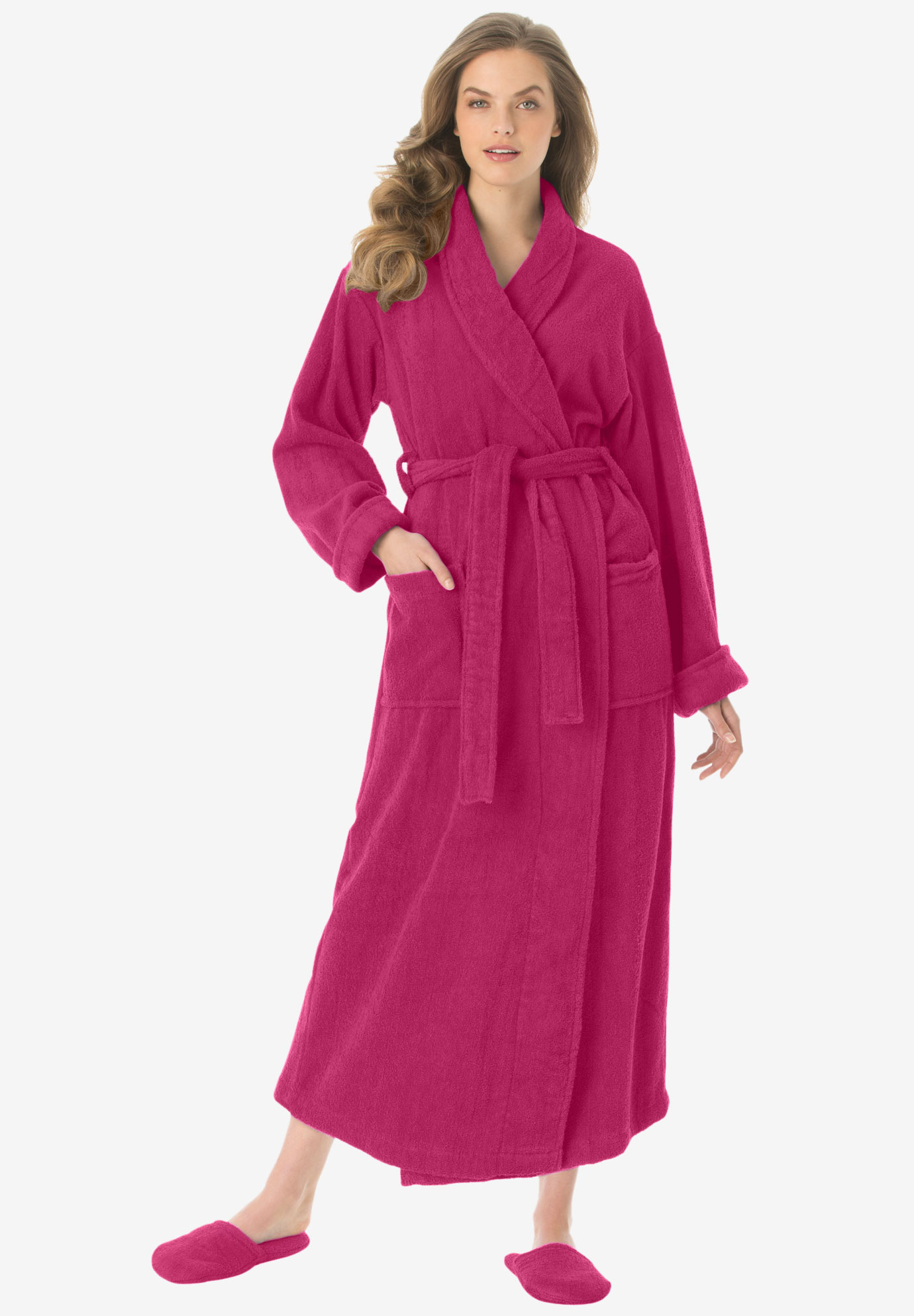 Long Terry Robe With Free Matching Slippers By Dreams And Co® Plus Size Clearance Sleepwear 