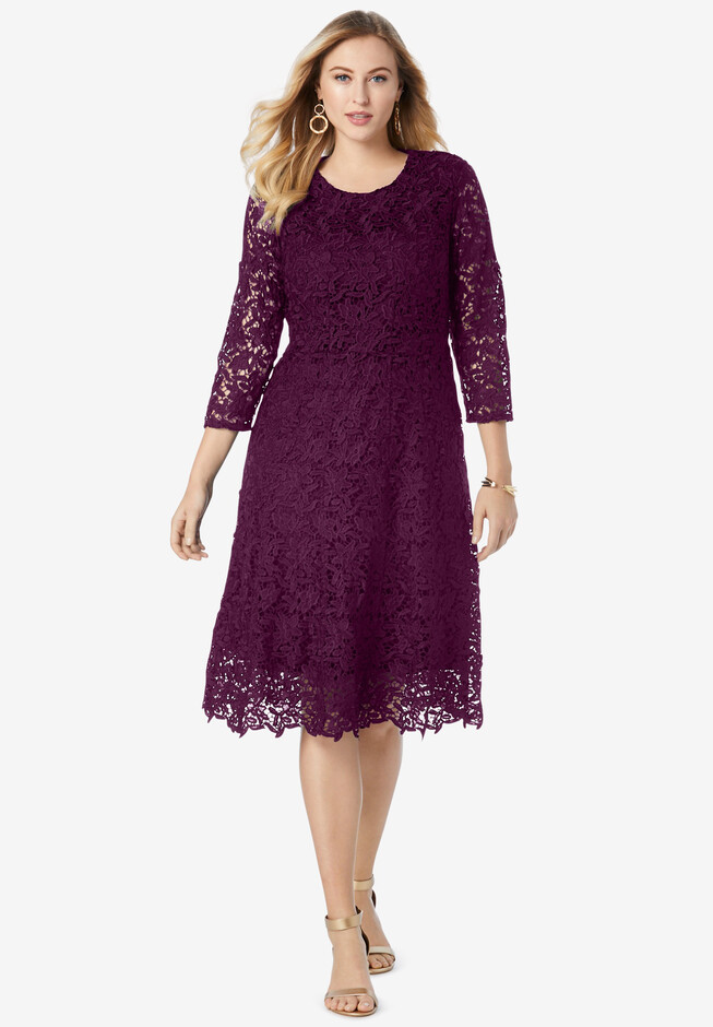 Roaman's Women's Plus Size Petite Lace Popover Dress 