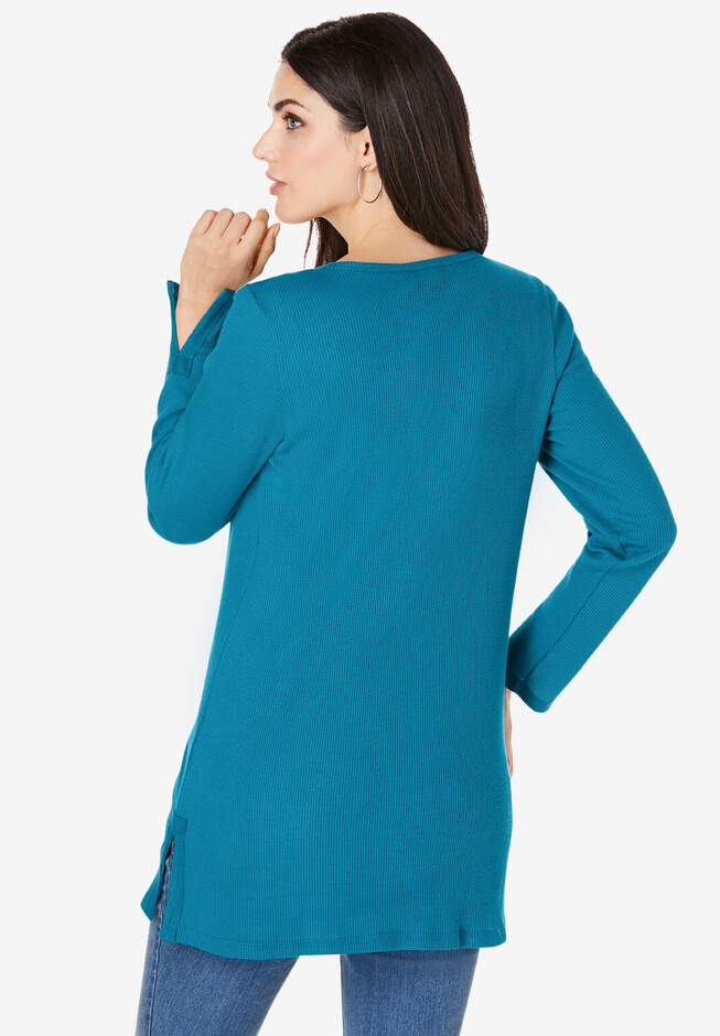 Roaman's Women's Plus Size Printed Henley Capri Set Matching Jersey T-Shirt  And Capri Pants