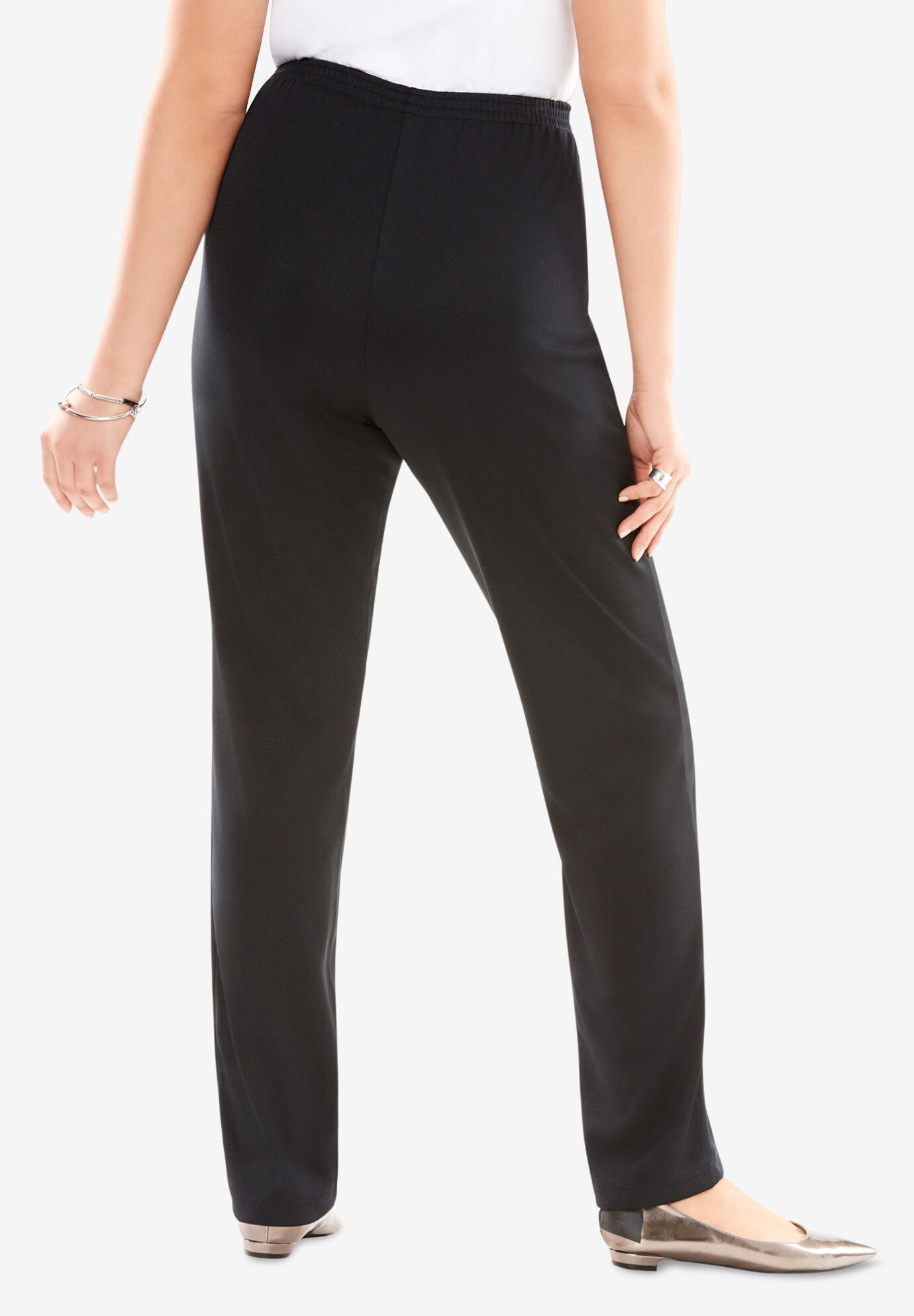 Roaman's Women's Plus Size Straight-Leg Ultimate Ponte Pant Pull-On Stretch  Knit Trousers