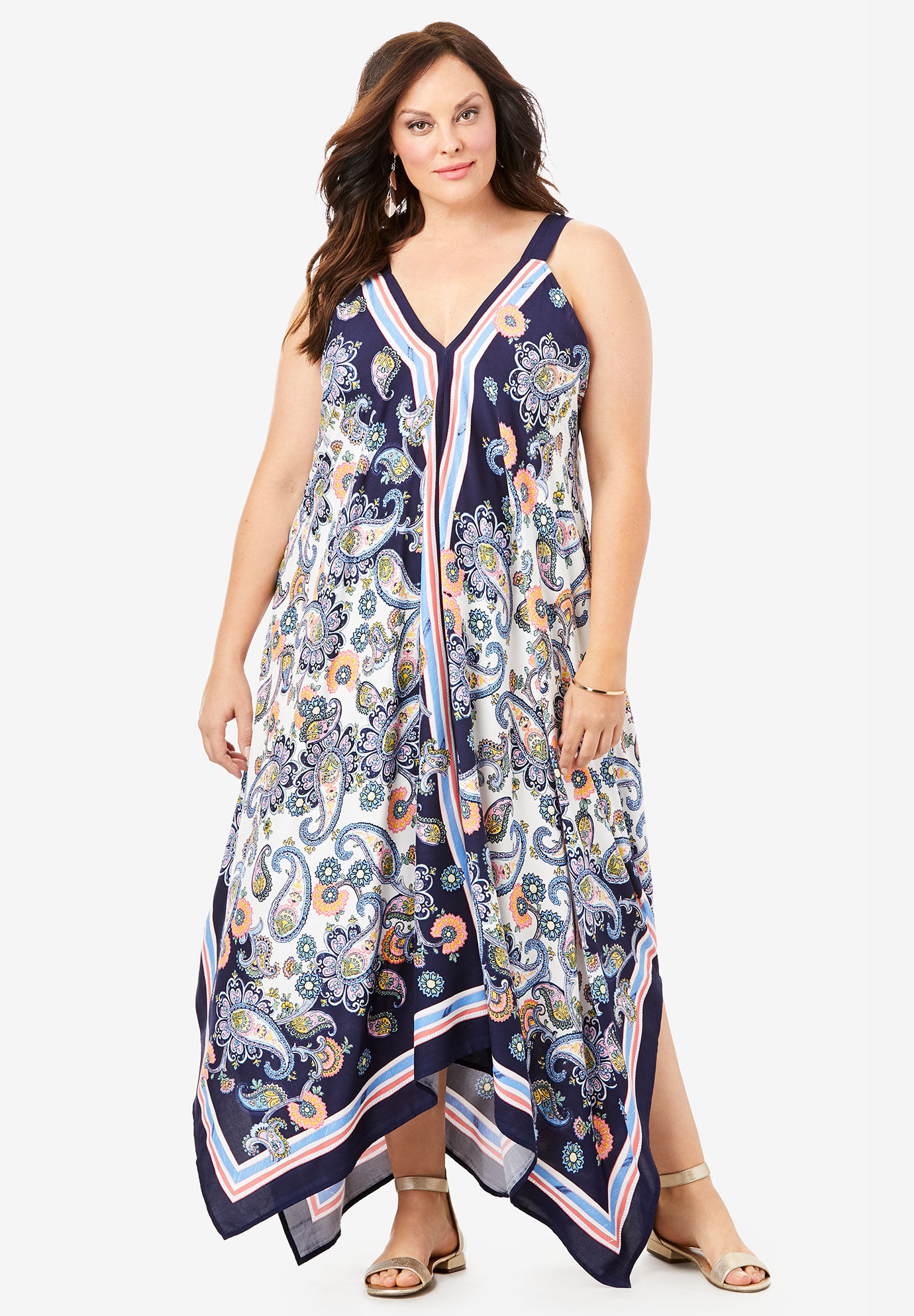 Scarf-Print Maxi Dress | Roaman's