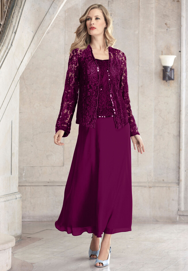Roaman's Women's Plus Size Petite Lace Popover Dress 
