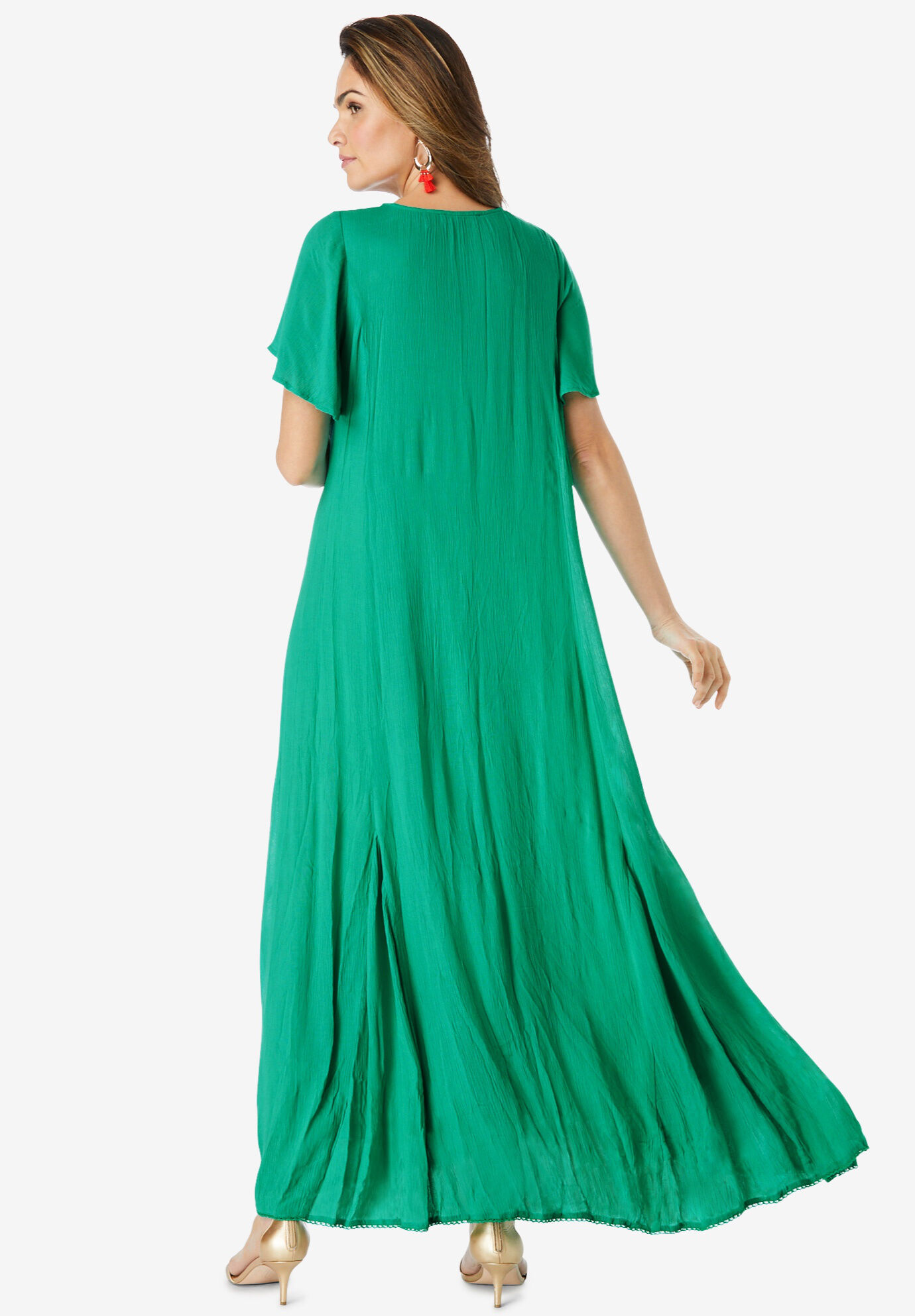 A-Line Embroidered Crinkle Maxi | Roaman's
