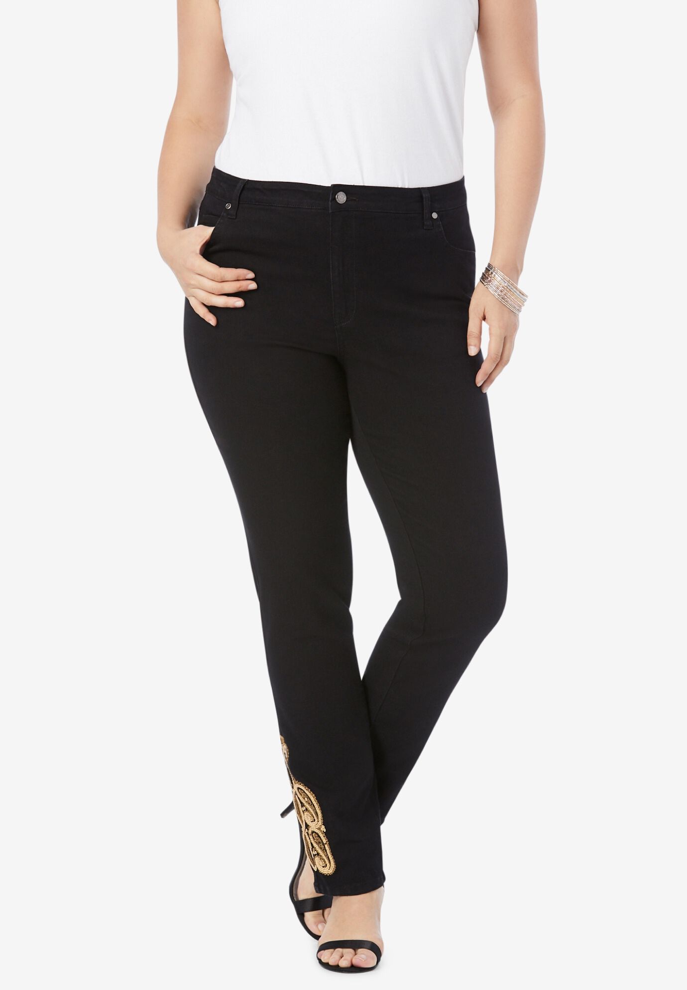 plus size stretch embroidered jeans