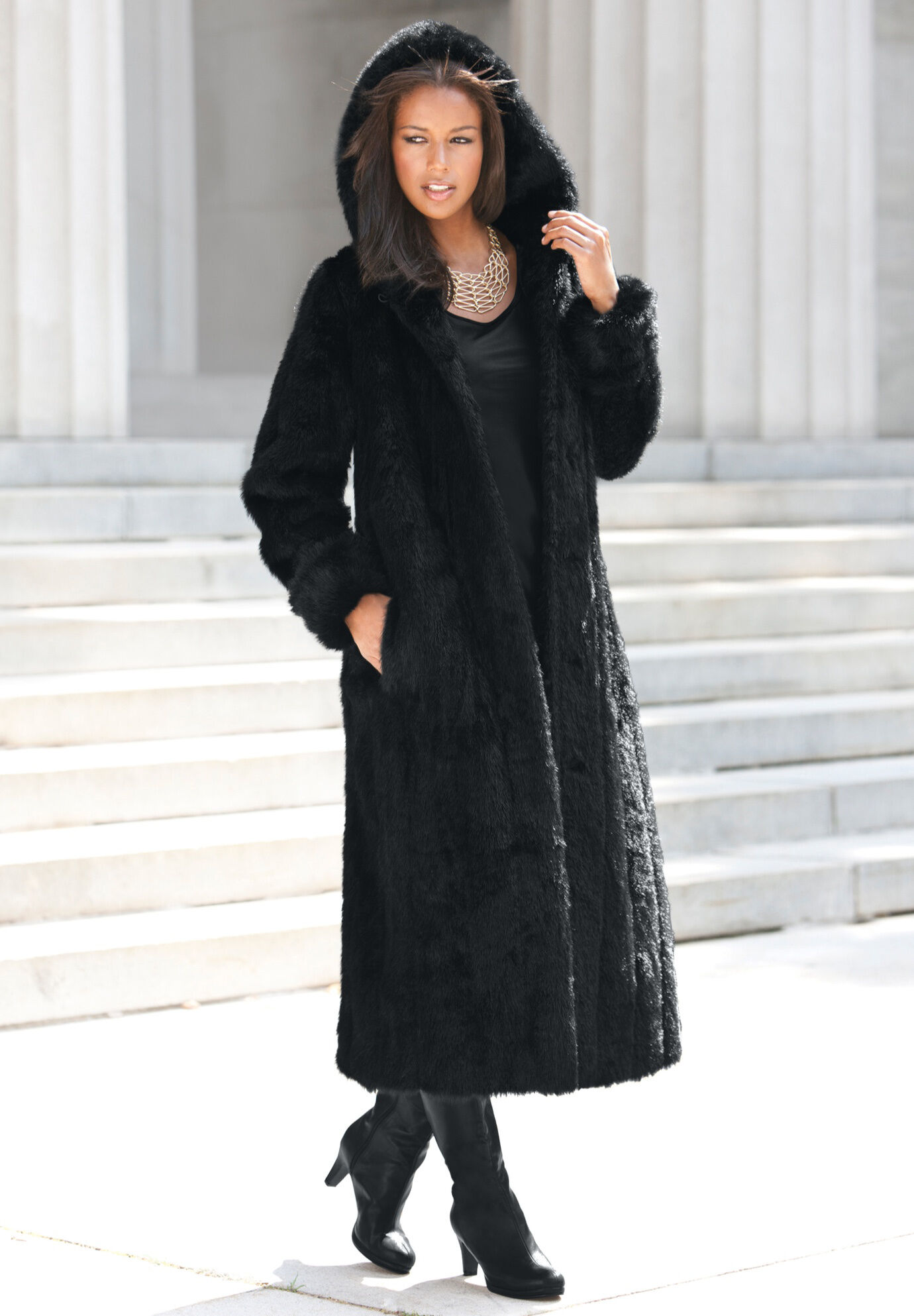 Jessica long length jacket clearance with shawl collar hood