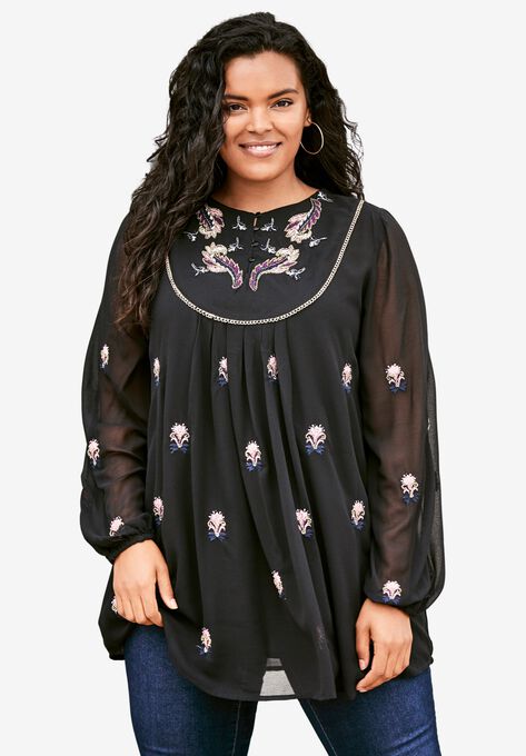 Embroidered Peasant Tunic | Roaman's