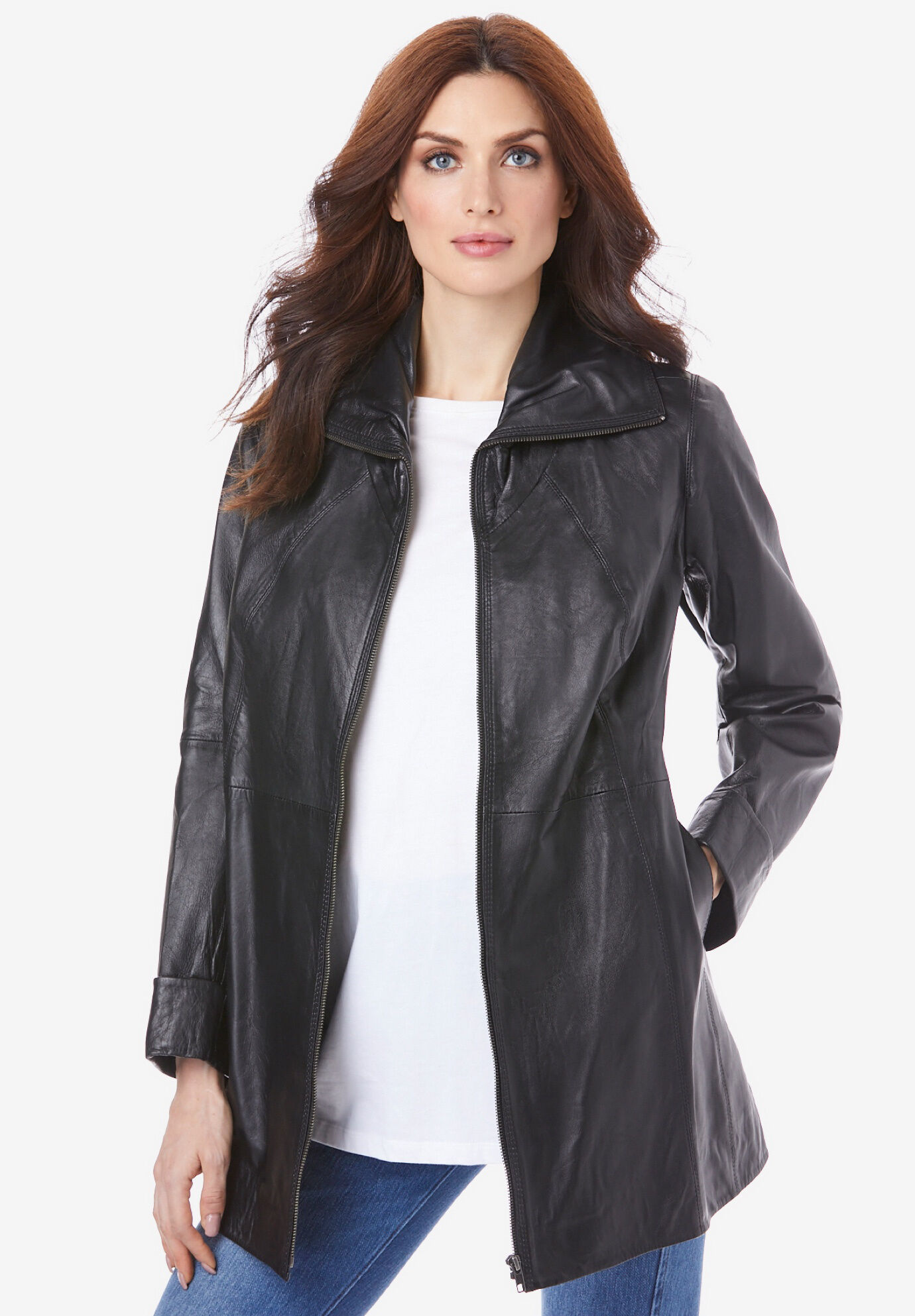 A-Line Leather Jacket | Roaman's