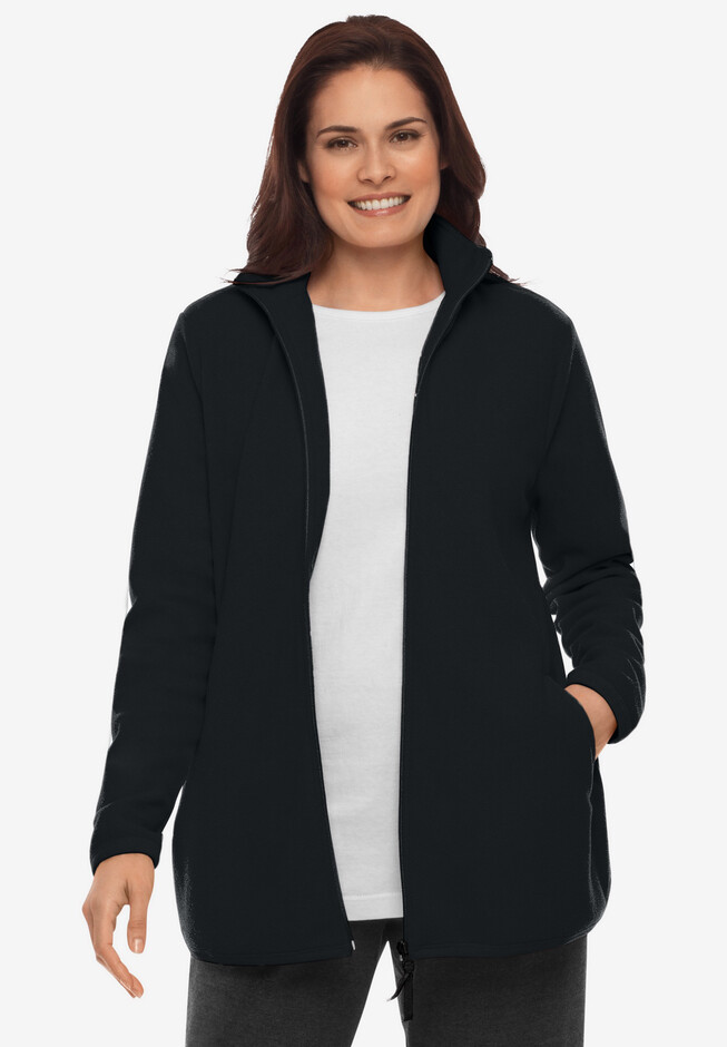 Roaman's Women's Plus Size Textured Fleece Bomber Coat - M, Black
