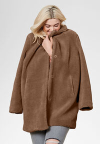 Roaman's Women's Plus Size Full Length Faux-Fur Coat With Hood Coat
