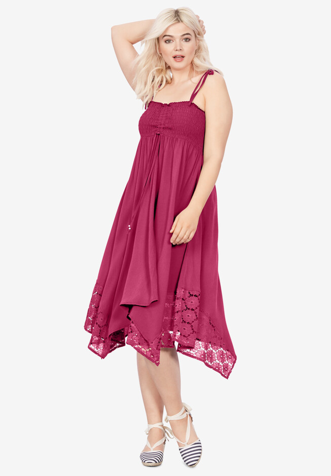 Smocked-Bodice Fit & Flare Dress With Adjustable Straps