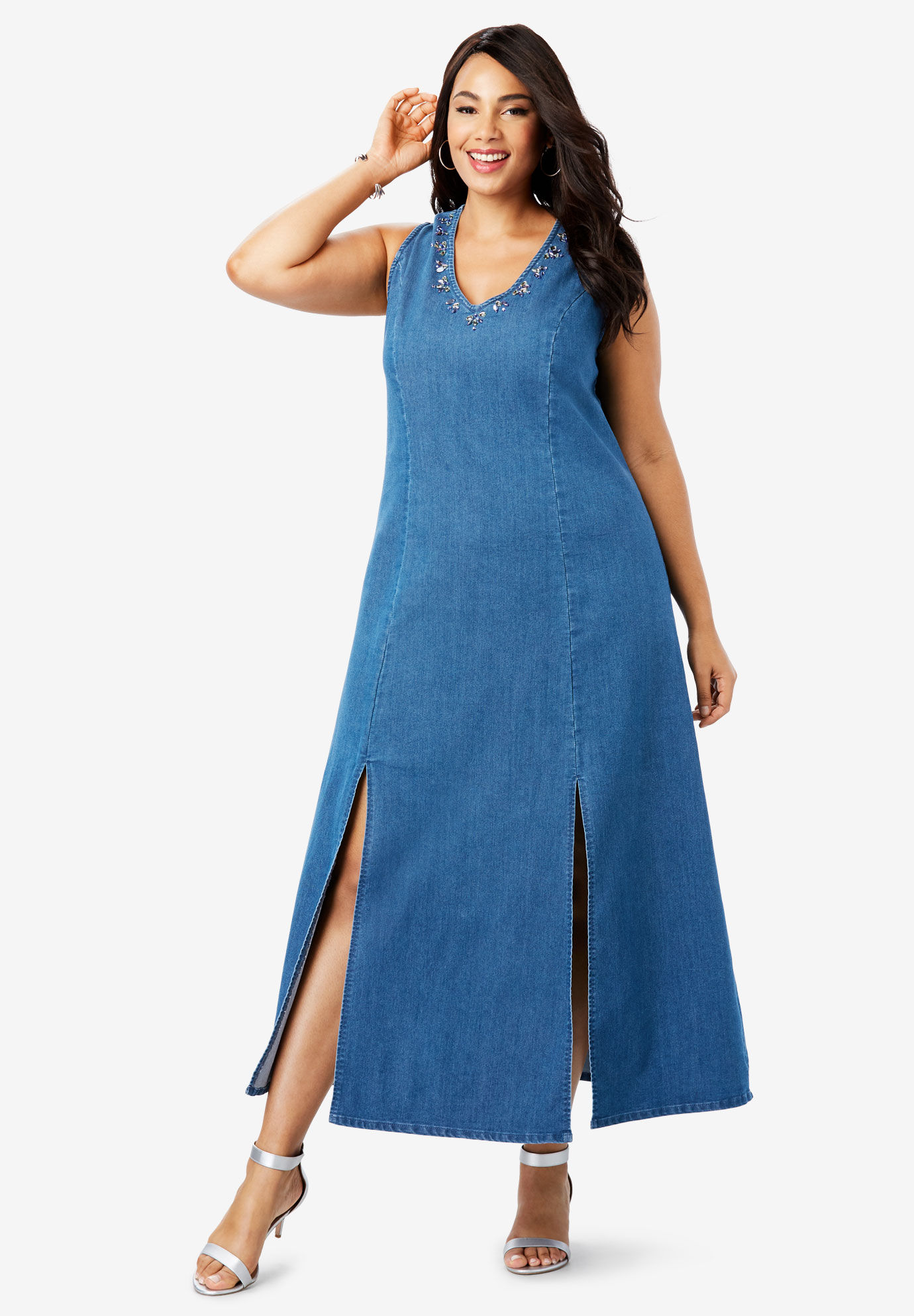 Denim A Line Maxi Dress Roamans