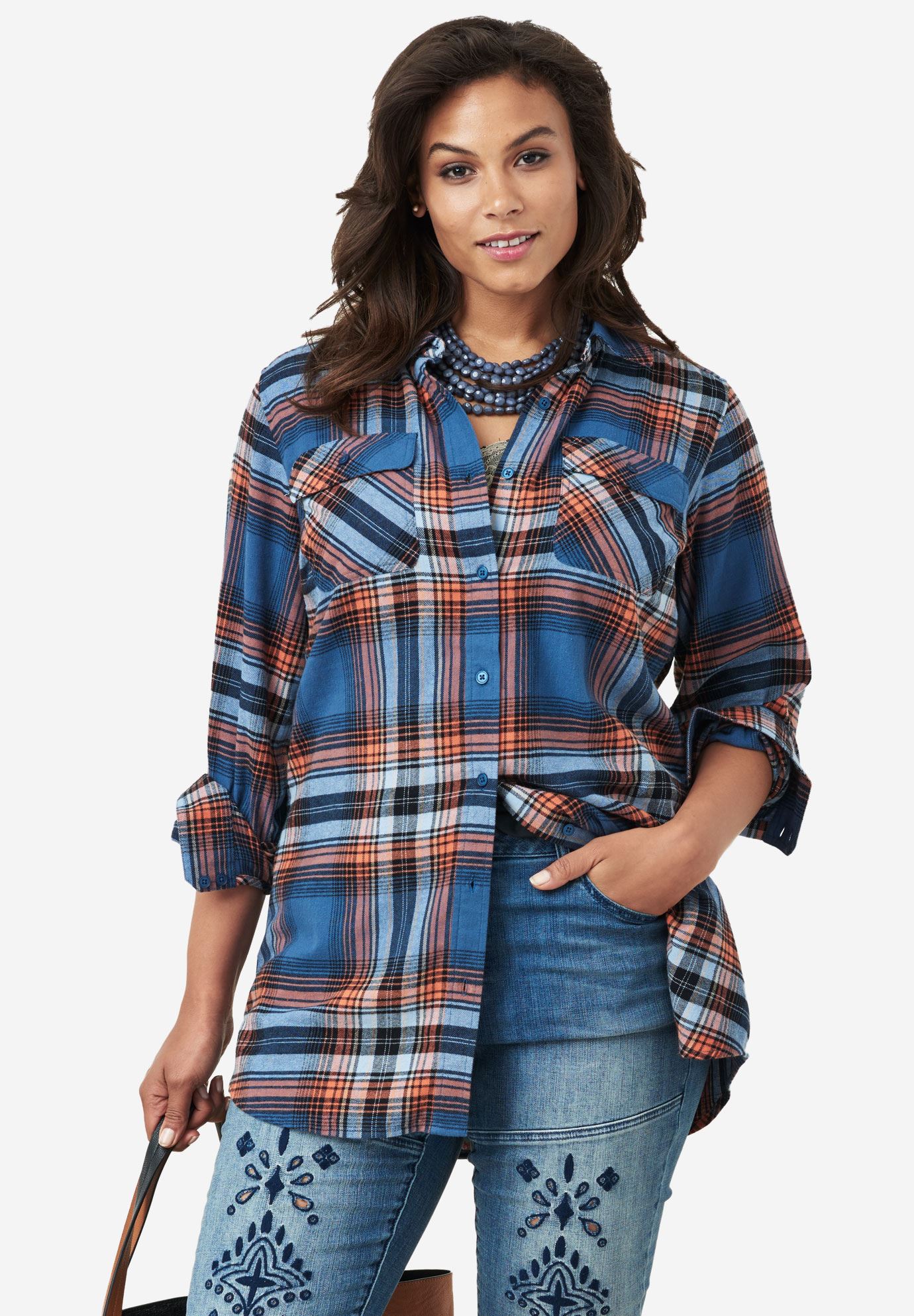 Flannel Plaid Shirt | Plus Size Tops | Roaman's