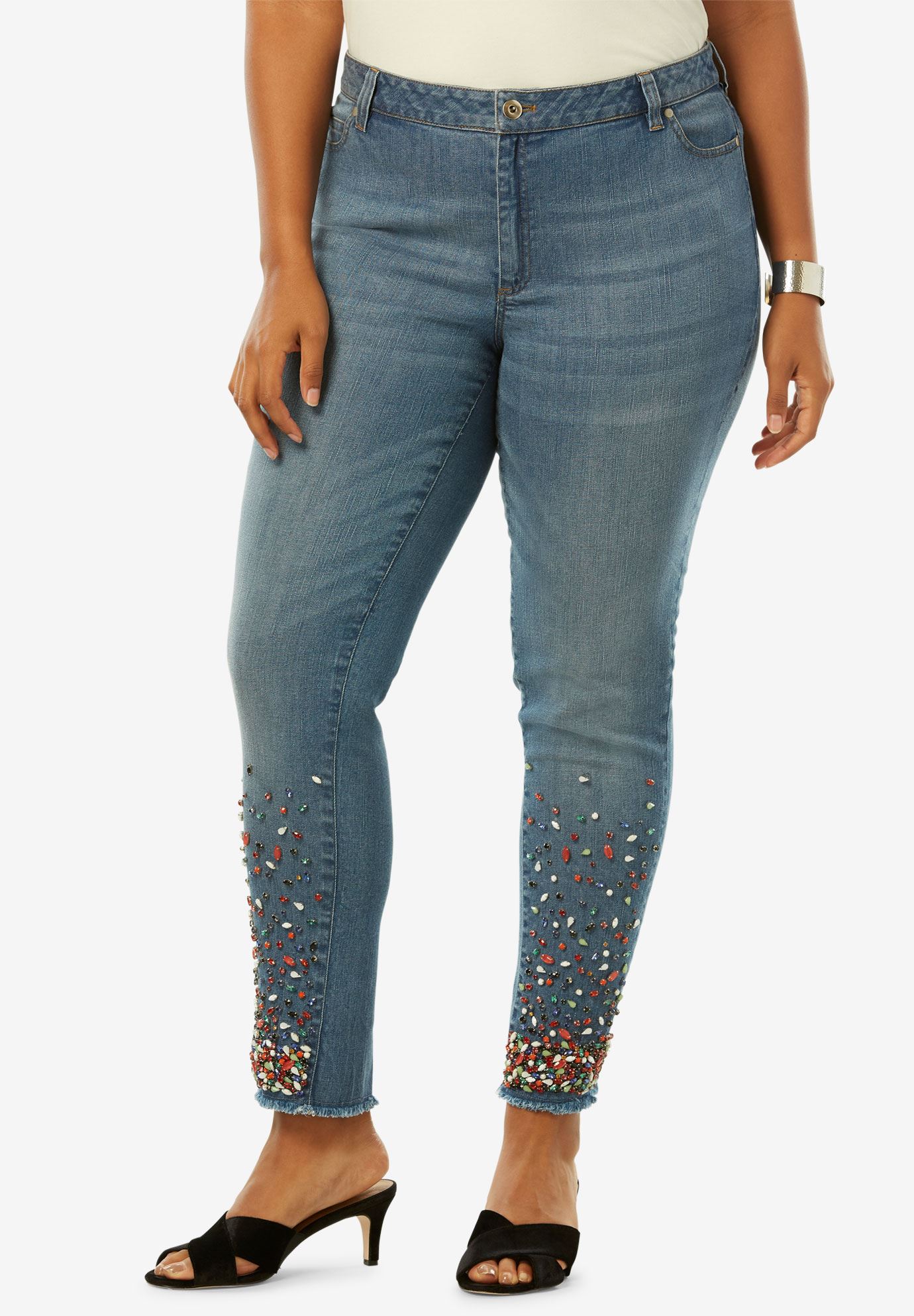 Fringe Embellished Skinny Jean By Denim 24/7®| Plus Size Skinny Leg ...