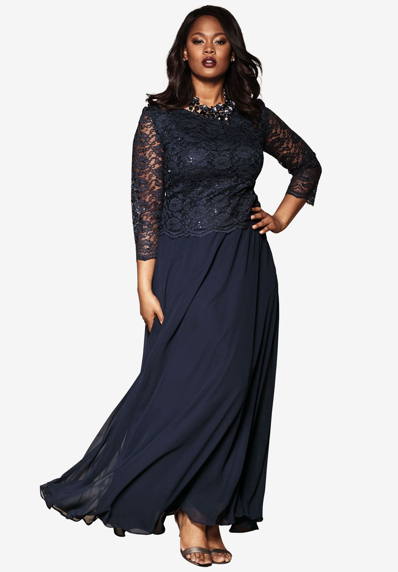 Lace Popover Dress| Plus Size Formal & Special Occasion Dresses | Roaman's