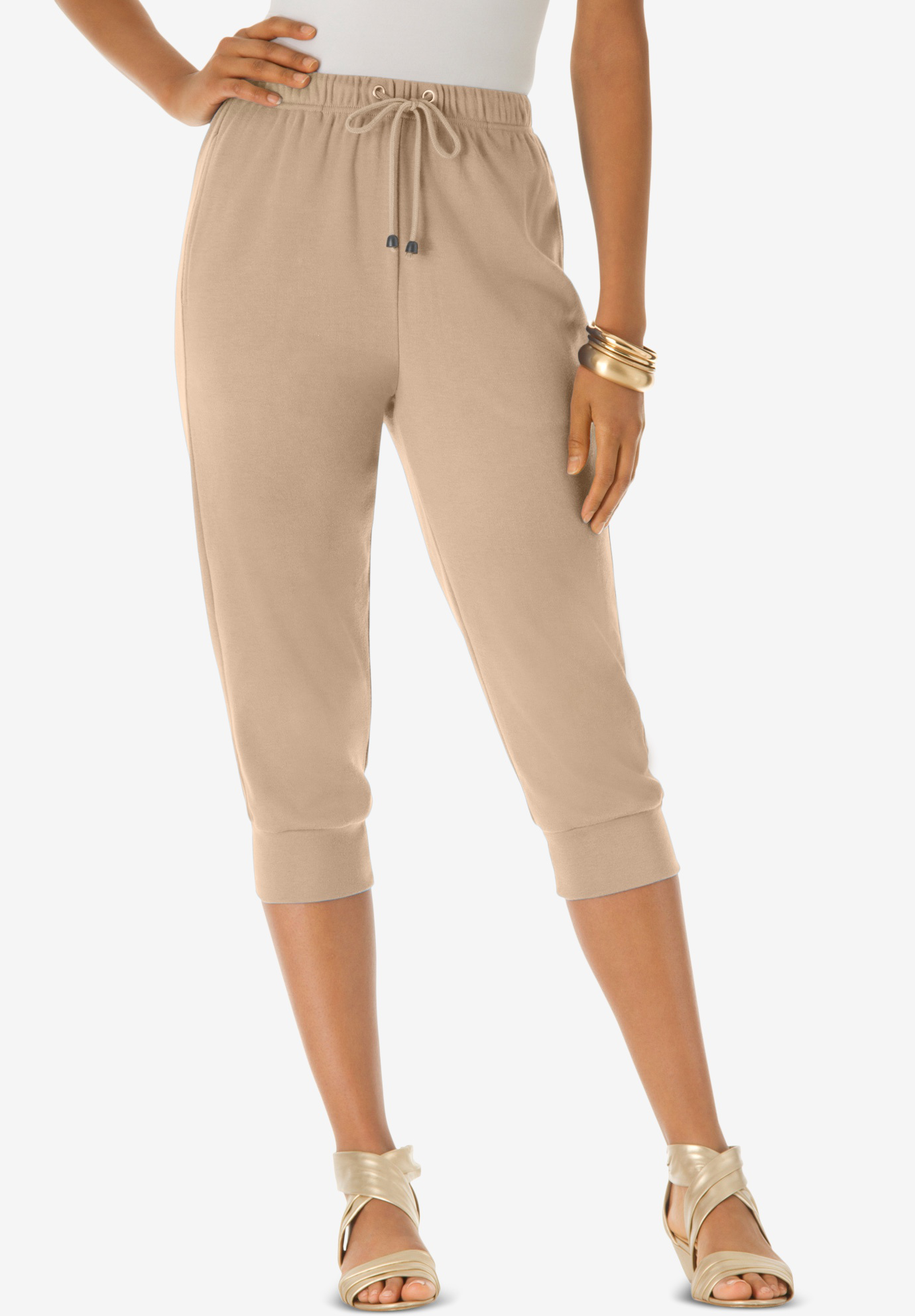 Drawstring Soft Knit Capri Pant Roaman's