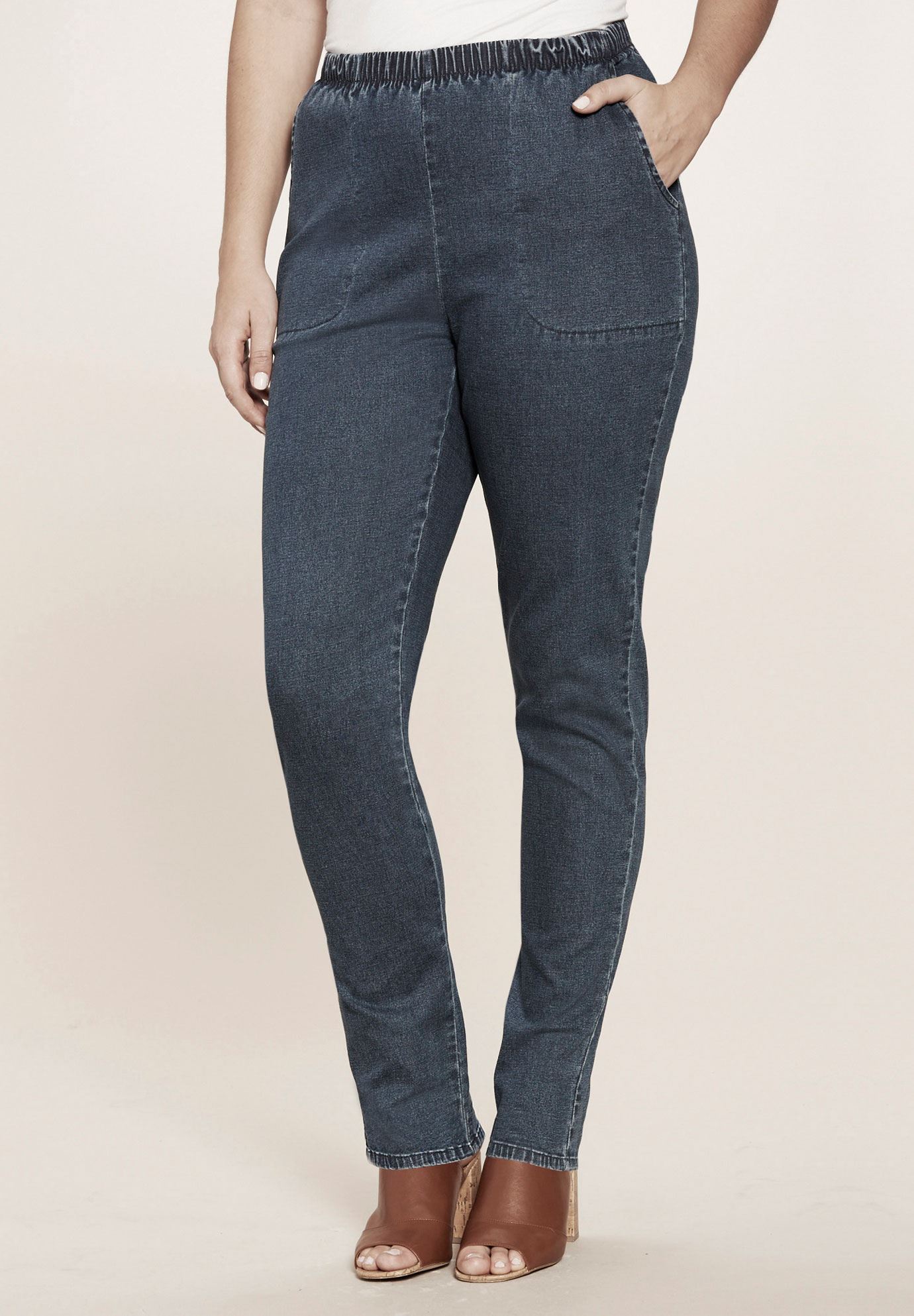 Elastic Waist Straight Leg Jean Roamans 