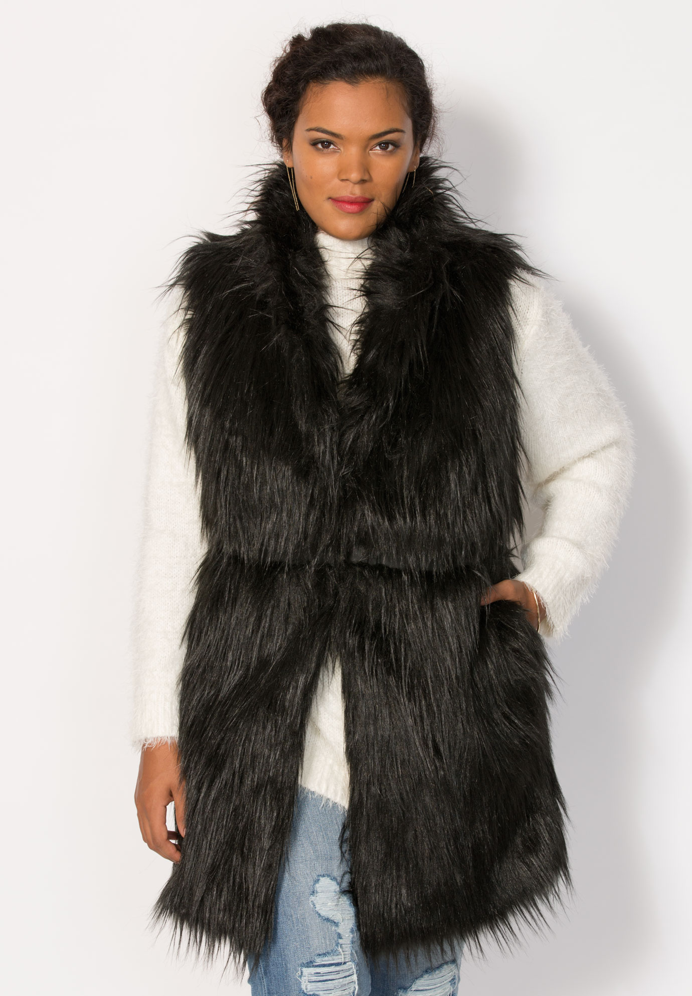 Faux Fur Vest | Plus Size Leather & Faux Fur | Roaman's