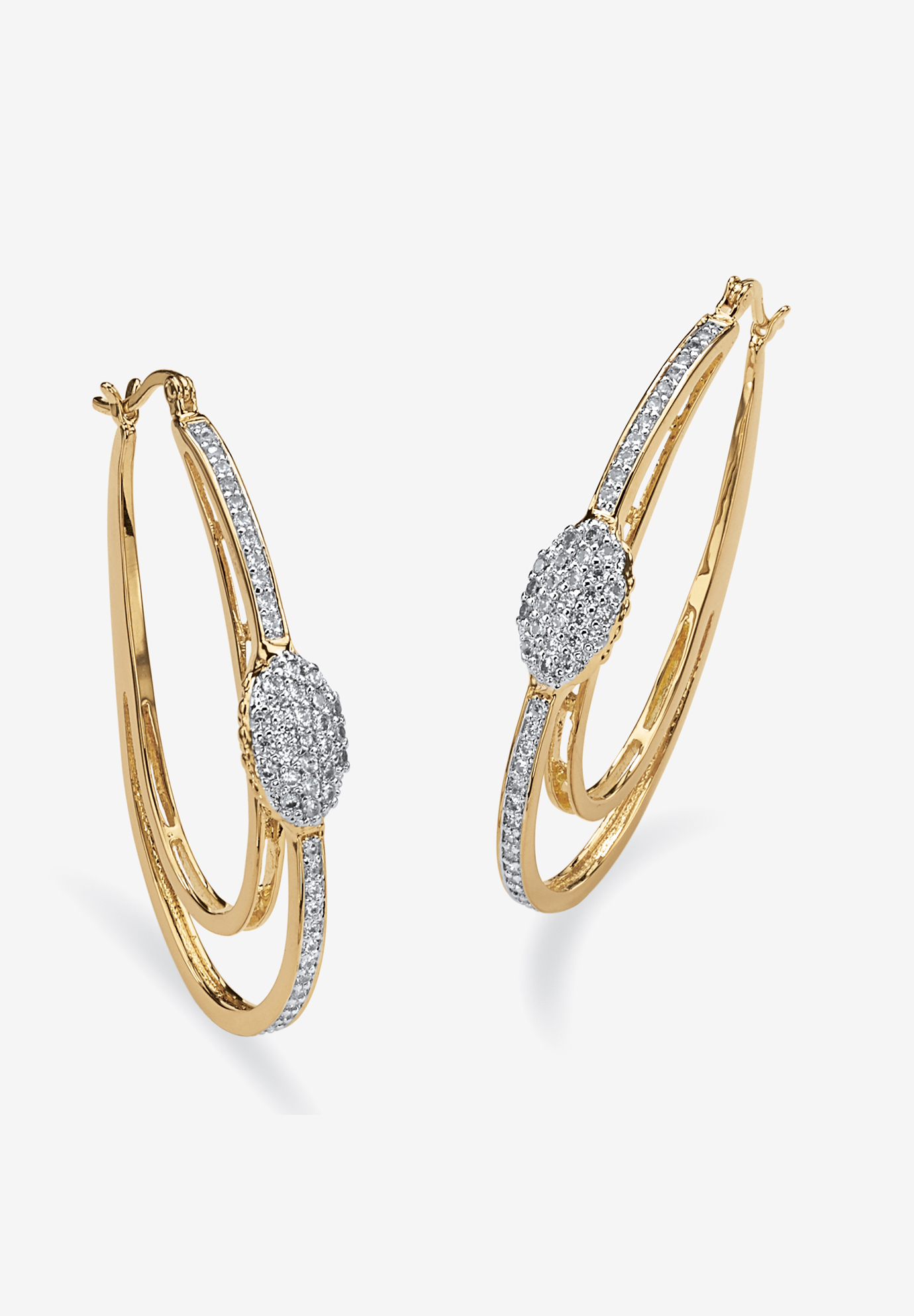 Gold Plated Double Hoop Earrings With Cubic Zirconia Roaman S
