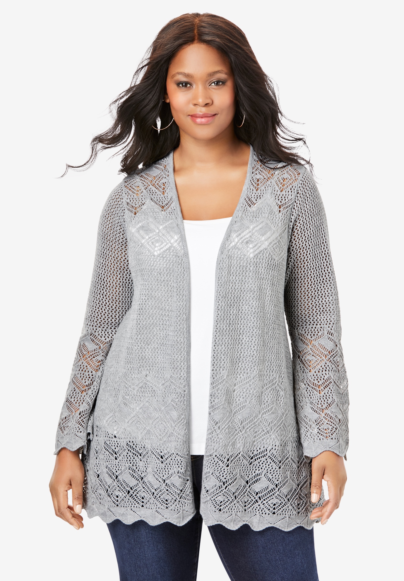 BellSleeve Pointelle Cardigan Plus Size Cardigans Roaman's