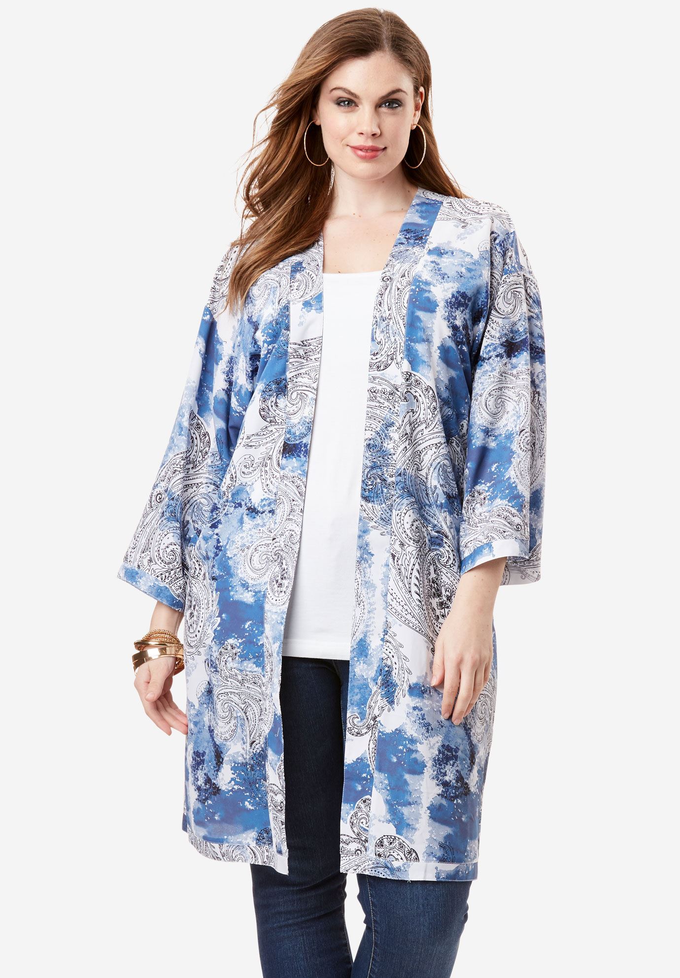 Printed Kimono Jacket | Plus Size Jackets & Blazers | Roaman's