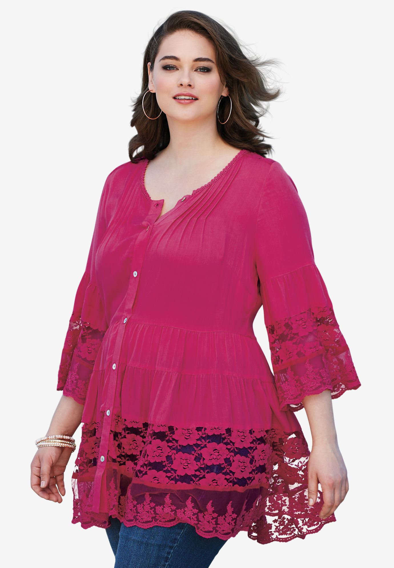 Illusion Lace Tunic Plus Size Tunics Roamans 3555