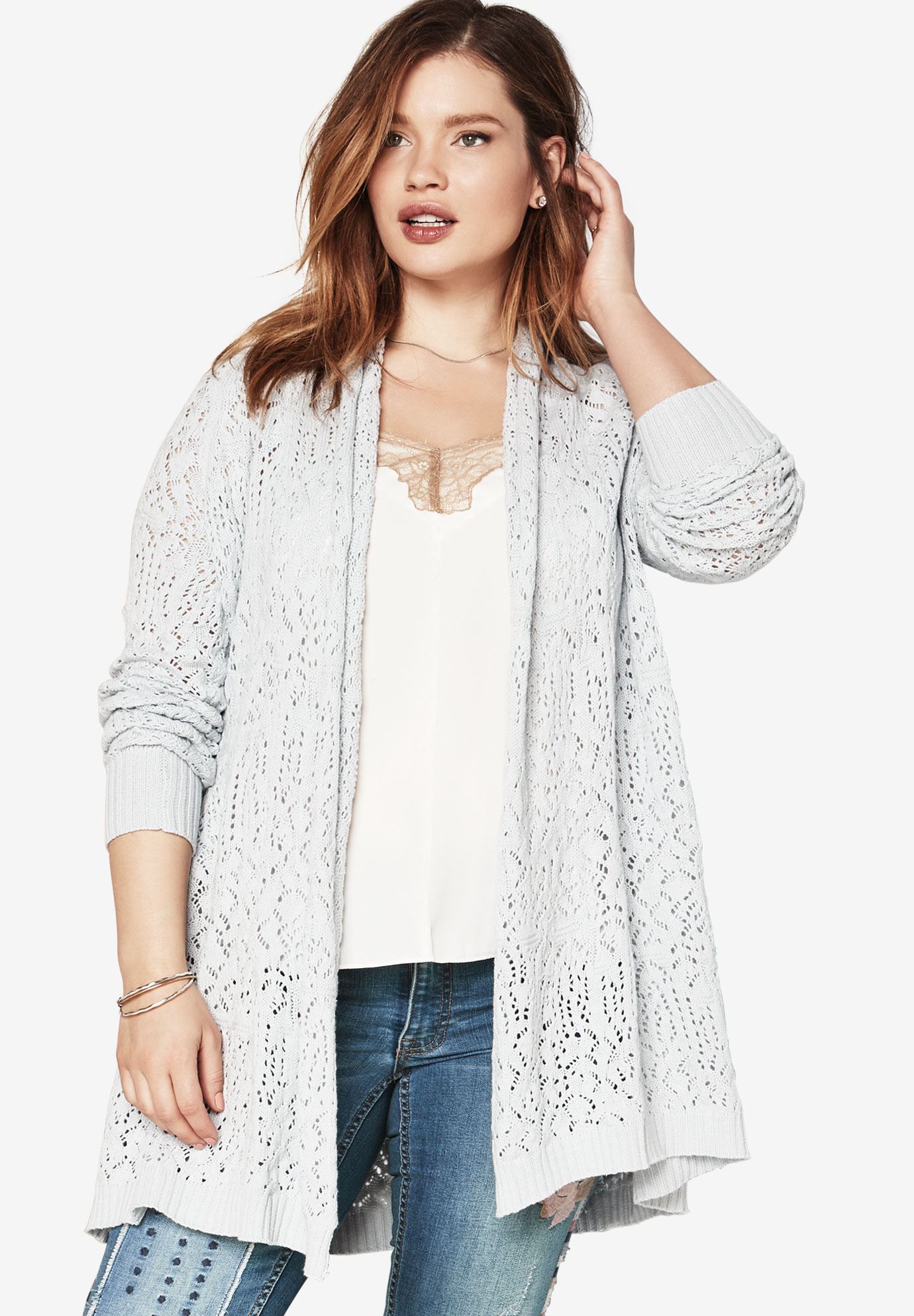 Pointelle Cardigan Plus Size Cardigans Roamans 9408