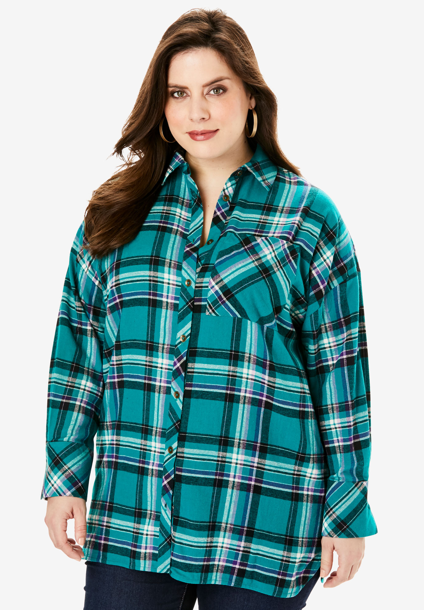 Flannel Tunic| Plus Size Tunics | Roaman's