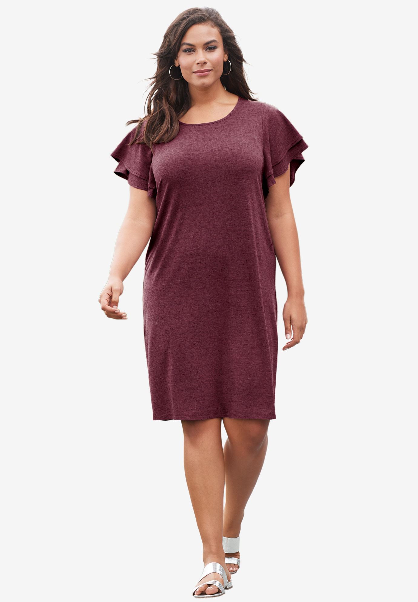 Ruffle-Sleeve Dress| Plus Size Casual Dresses | Roaman's