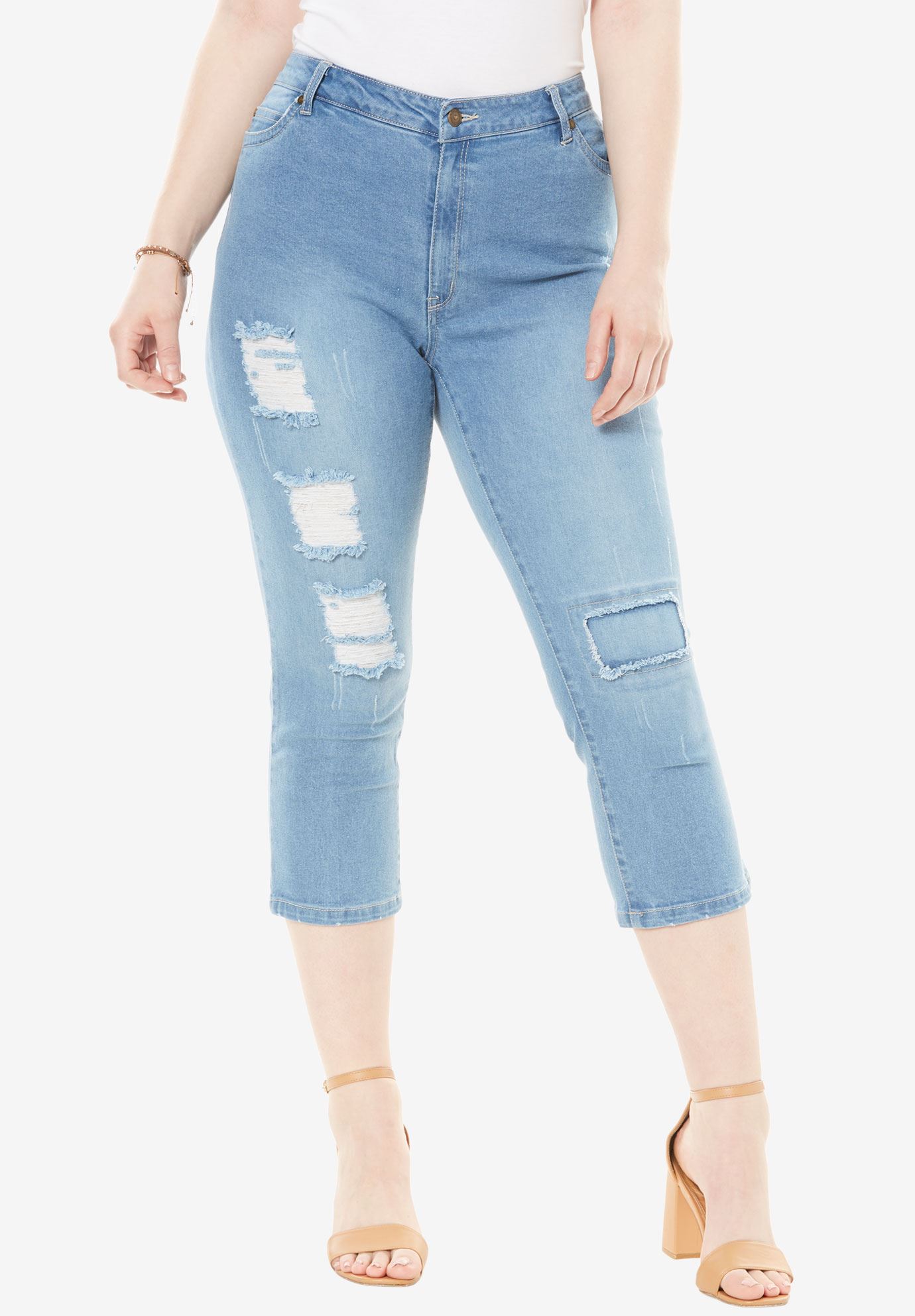 torn capri jeans