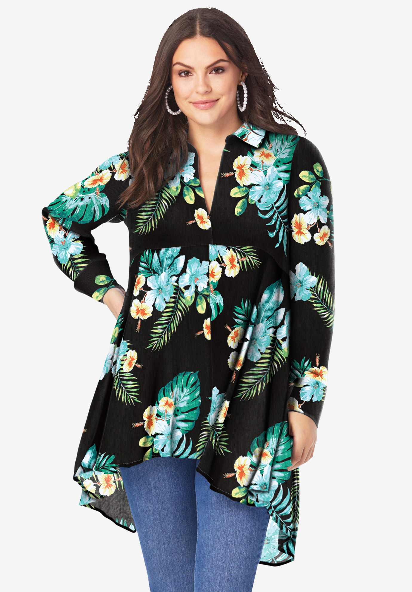 Fit-and-Flare Crinkle Tunic | Roaman's