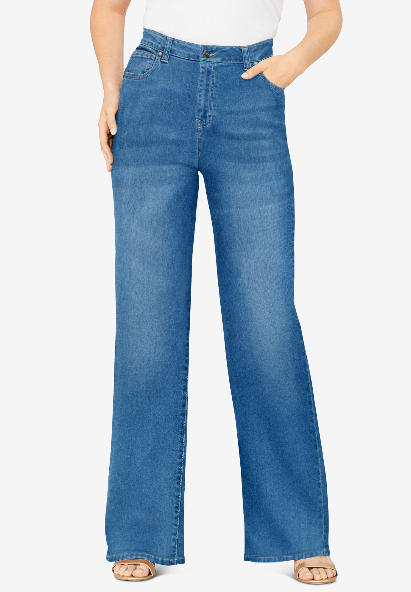 Wide Leg Jean With Invisible Stretch® By Denim 247® Roamans 3467