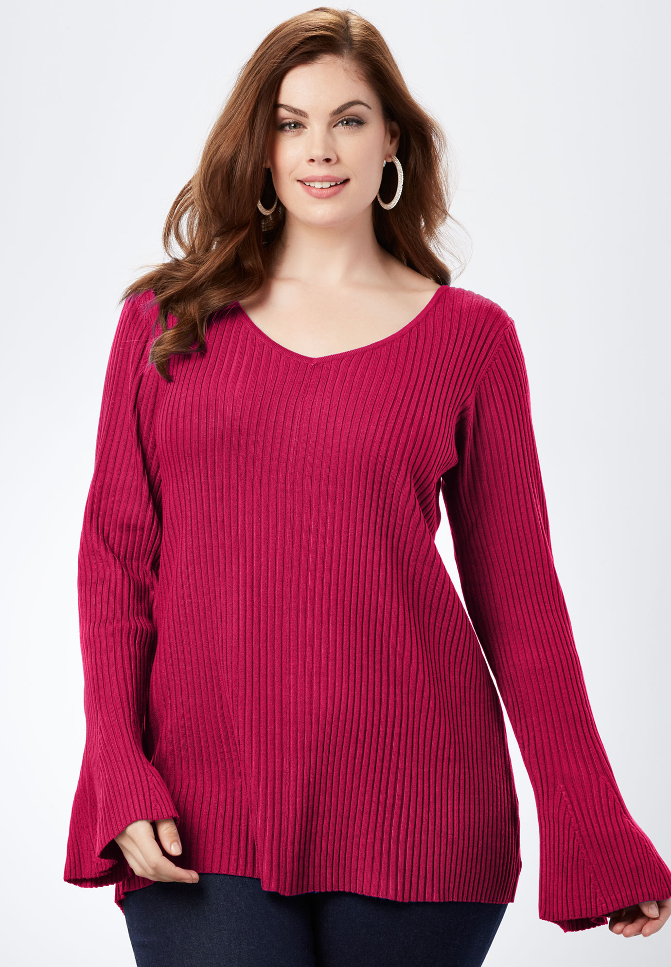 Ribbed Bell-Sleeve Sweater | Roaman's