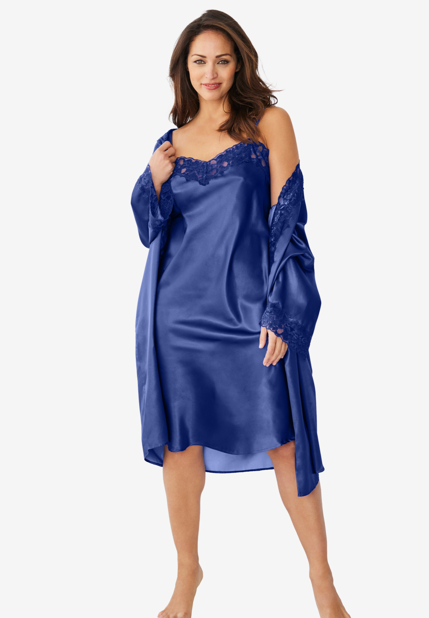 The Luxe Satin Short Peignoir Set by Amoureuse®| Plus Size Nightgowns ...