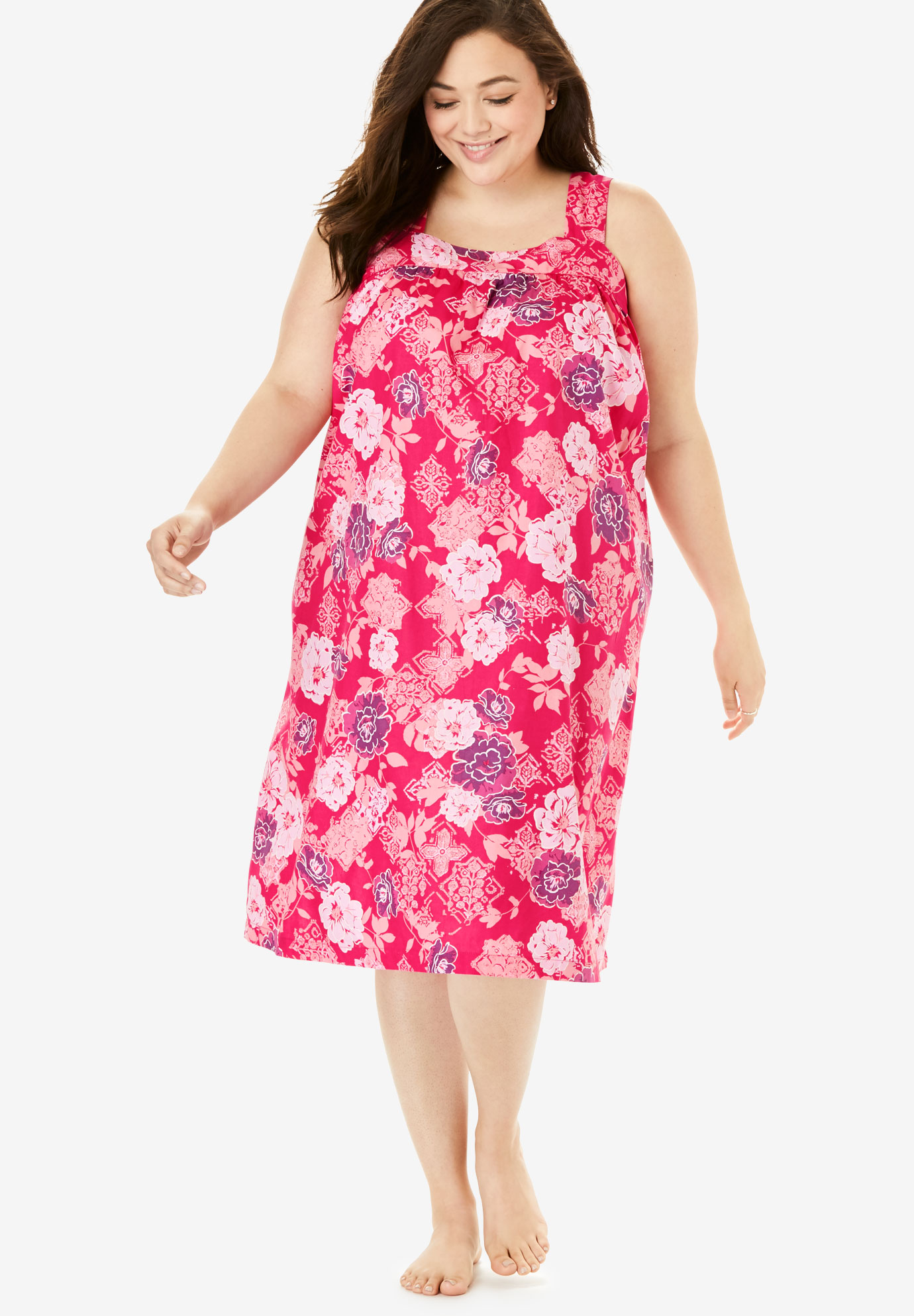 Print Sleeveless Square Neck Lounger By Dreams And Co® Plus Size Lounge Dresses Roamans 