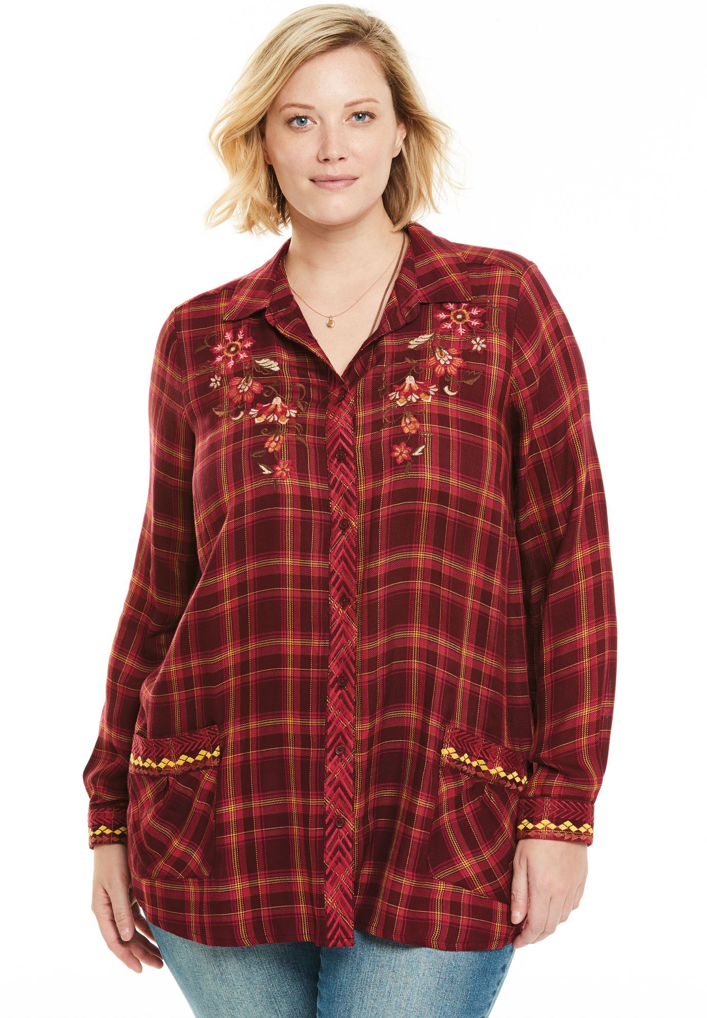 Embroidered Plaid ButtonDown Shirt Roaman's