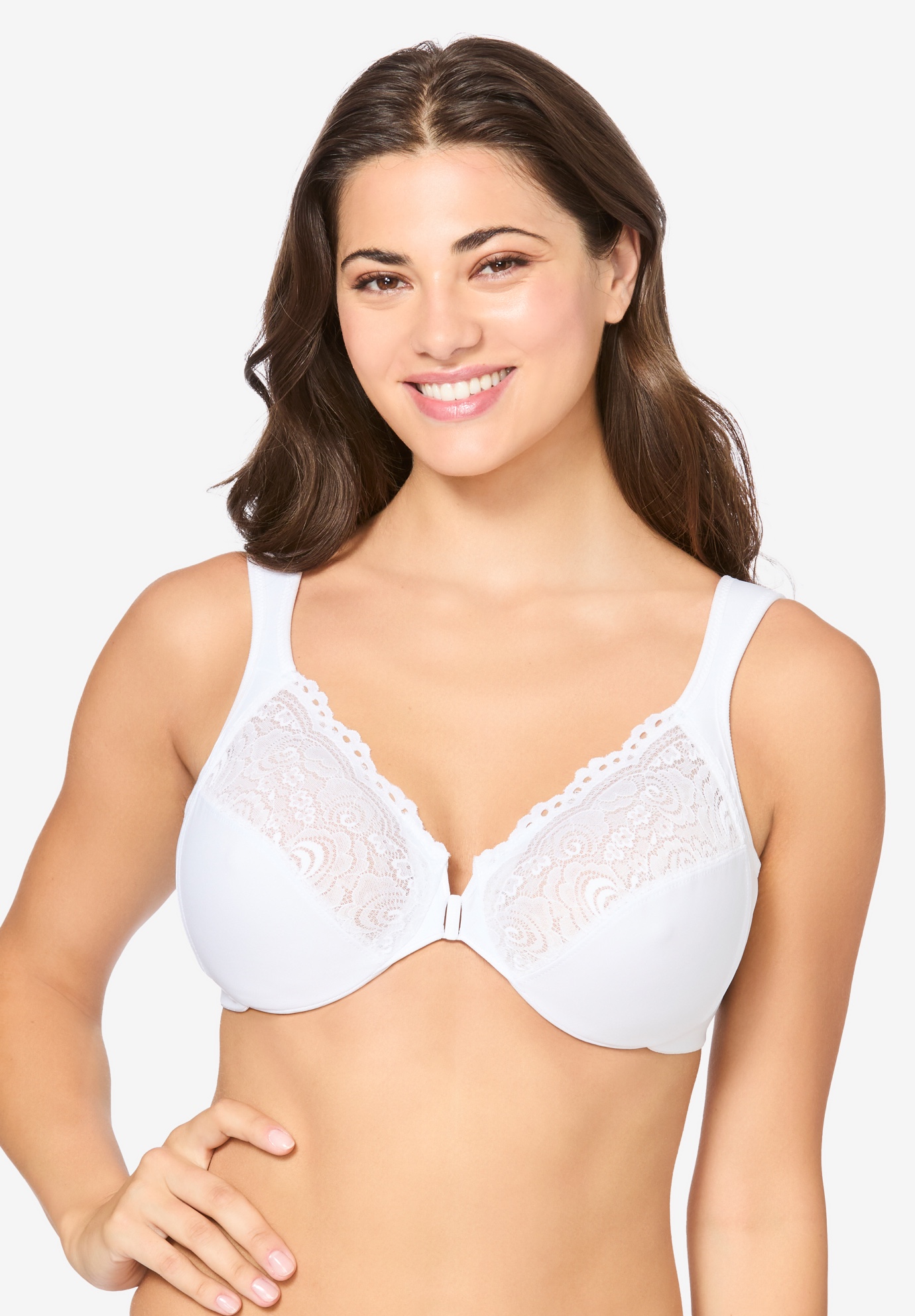 Front Hook Stretch Lace Wonderwire® Bra By Glamorise® Plus Size Lace Bras Roamans 