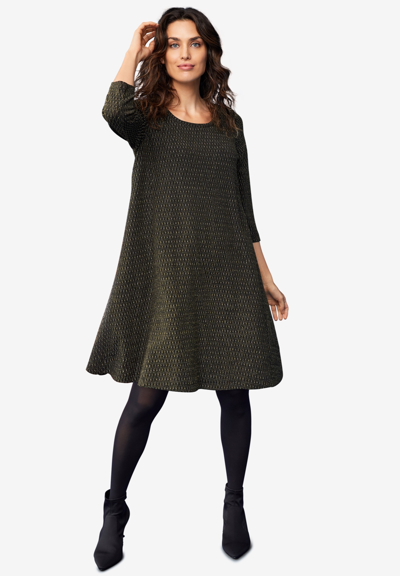 Glitter Knit Dress by ellos® Plus Size Dresses with Sleeves Roaman's