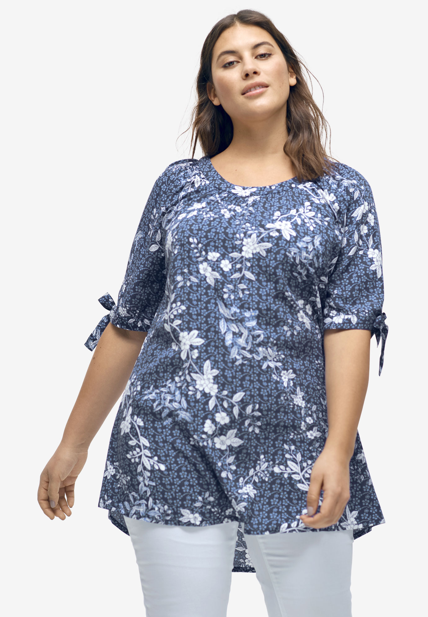 Tie Sleeve Scoop Neck Tunic By Ellos® Plus Size Tunics Roamans 9011