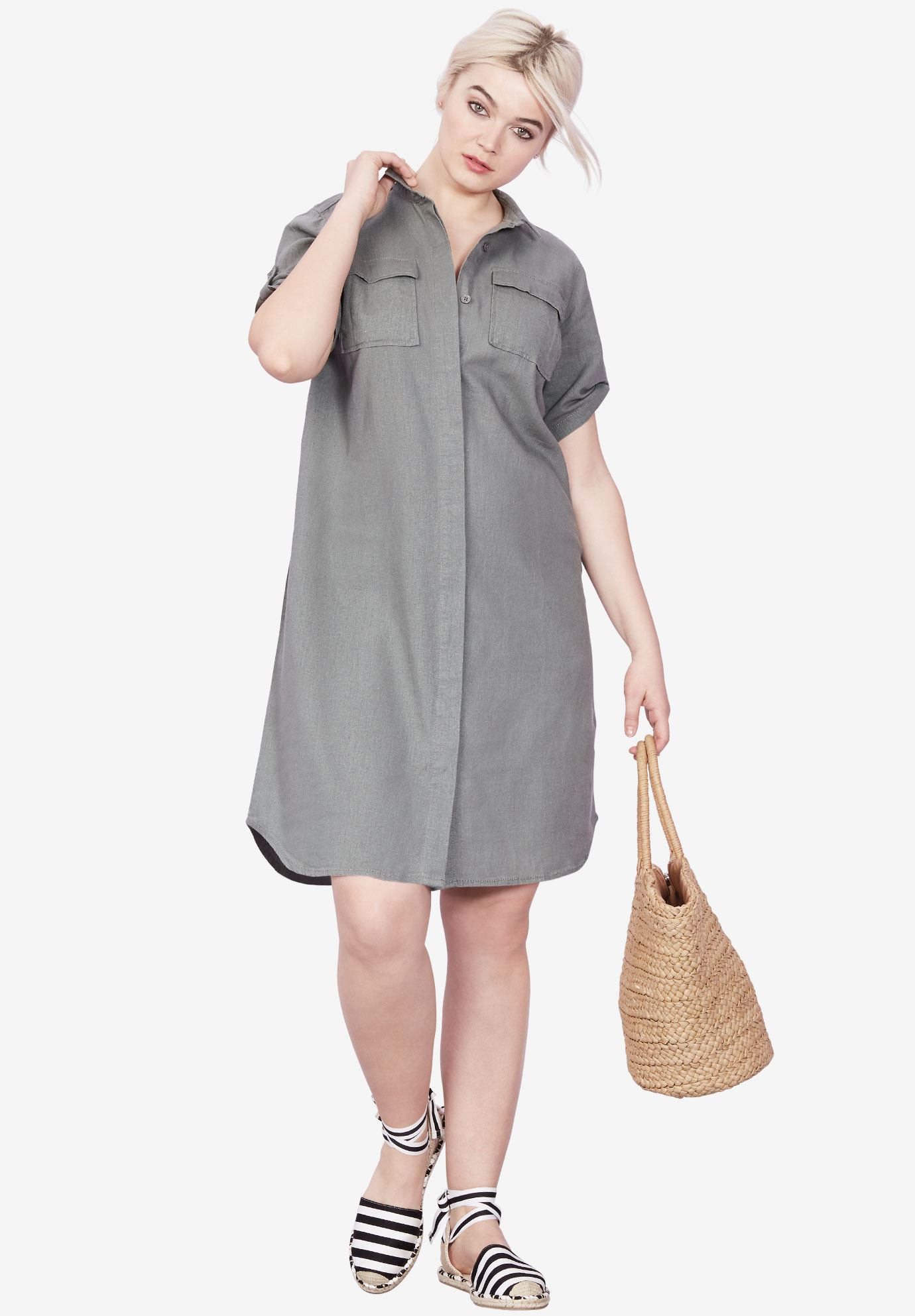 Button Front Linen Shirtdress by ellos® | Plus Size Casual Dresses ...