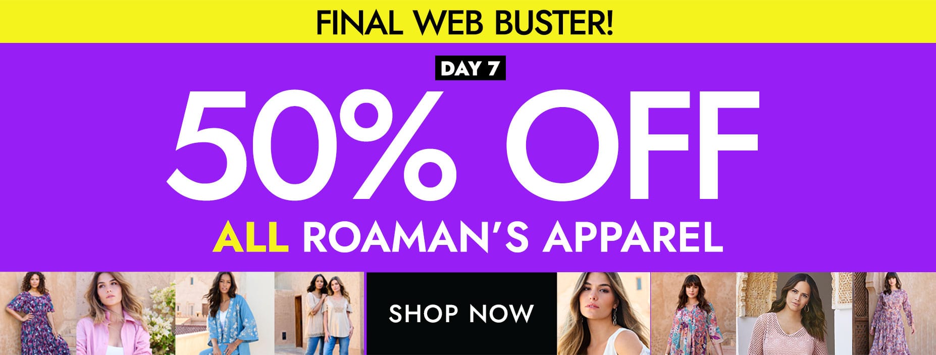 50% off all roamans apparel